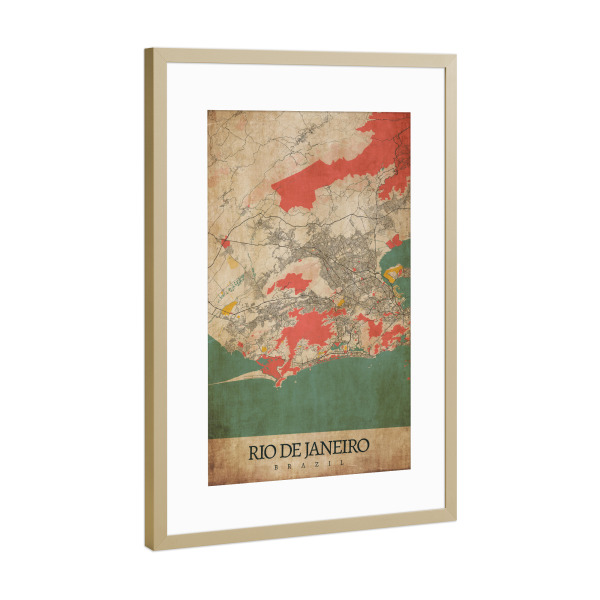 Poster mit Rahmen Gold "Rio de Janeiro Vintage Stadtplan" artboxONE - Städte / Rio de Janeiro,Kartografie