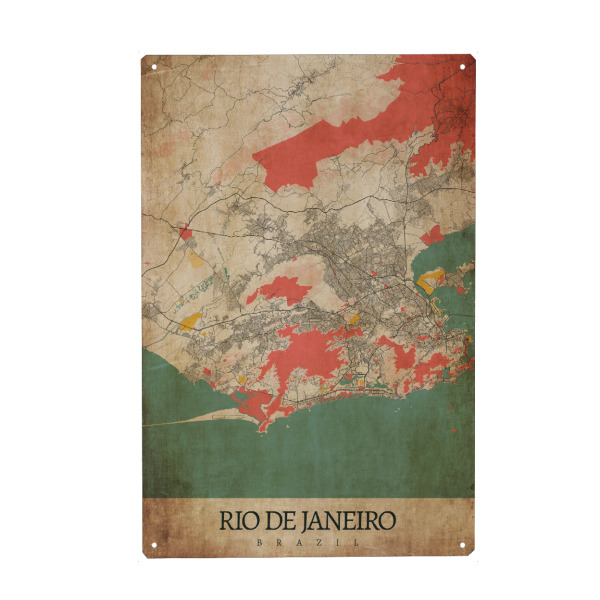Metall Poster "Rio de Janeiro Vintage Stadtplan" artboxONE - Städte / Rio de Janeiro,Kartografie