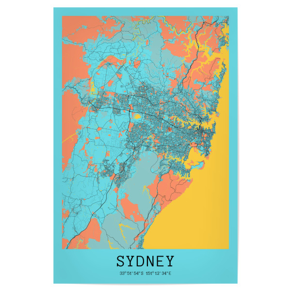 Poster "City Map von Sydney" artboxONE - Städte / Sydney,Kartografie