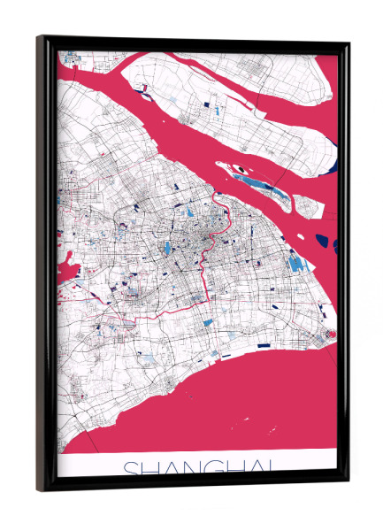 Poster mit schwarzem Rahmen "City Shanghai China" artboxONE - Städte / Shanghai,Kartografie