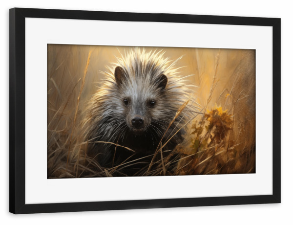 Poster mit Rahmen schwarz "Stachelschwein auf einem Feld" artboxONE - Natur,Tiere