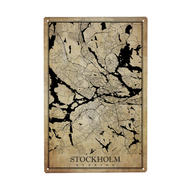 Holzbild "Stockholm als Vintage Stadtplan" artboxONE - Städte / Stockholm,Kartografie