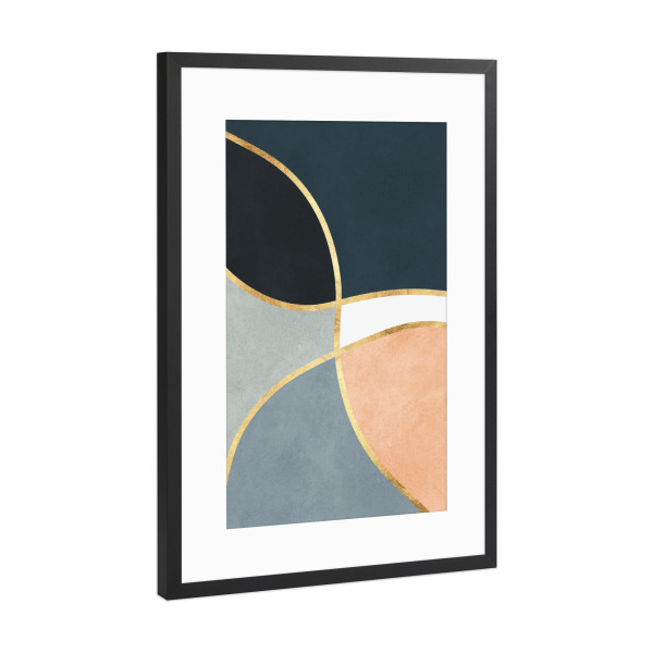 Poster mit Rahmen Schwarz (Metallic) "Boho mit goldenen Linien B" artboxONE - Abstrakt,Geometrie