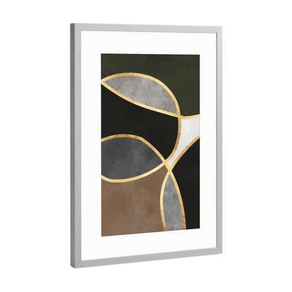 Poster mit Rahmen Silber "Boho mit goldenen Linien E" artboxONE - Abstrakt,Geometrie