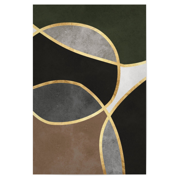 Poster "Boho mit goldenen Linien E" artboxONE - Abstrakt,Geometrie - Abstrakt,Geometrisch,Malerei,Aquarell,Harmonie,Kreise,Gold,Collage,Golden,Boho