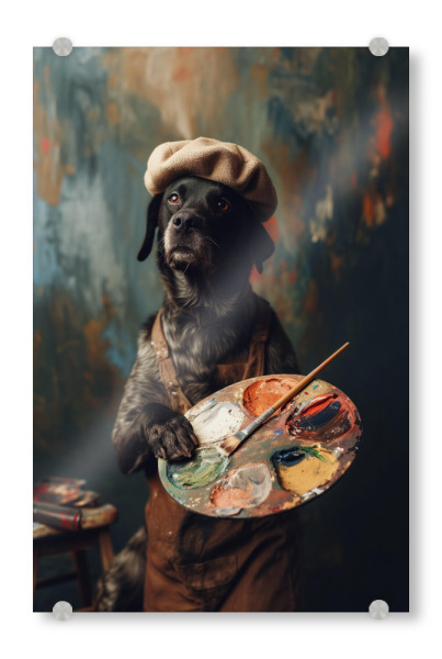 Acrylglasbild "Maler-Künstler-Hund" artboxONE - Tiere,Lustig - Anthropomorphismus,Künstler,Niedlich,Hund,Lustig,Maler,Maler malen,Gemälde,Stehend
