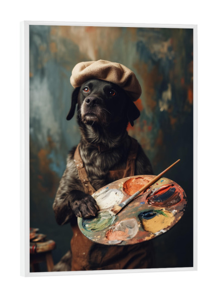 Poster mit weißem Rahmen "Maler-Künstler-Hund" artboxONE - Tiere,Lustig