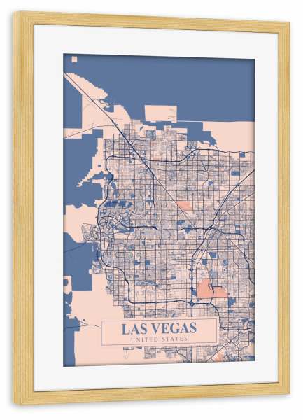Poster mit Rahmen kiefer "Las Vegas Map" artboxONE - Städte / Las Vegas,Kartografie