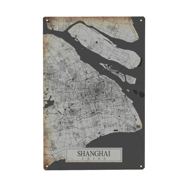 Holzbild "Shanghai Vintage Stadt" artboxONE - Städte / Shanghai,Kartografie