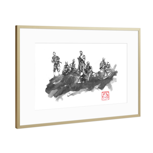 Poster mit Rahmen Gold "Bech von Samurai" artboxONE - Schwarzweiß,Reise / Asien - Samurai,Sumie,Japan