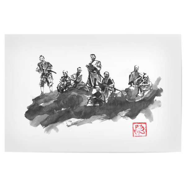 Poster 30x20 cm "Bech von Samurai" artboxONE - Schwarzweiß,Reise / Asien - Samurai,Sumie,Japan