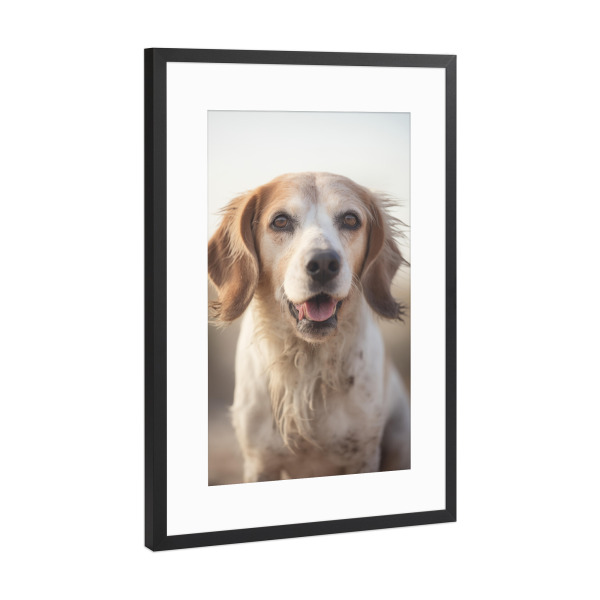 Poster mit Rahmen Schwarz (Metallic) "Glücklicher Beagle" artboxONE - Tiere