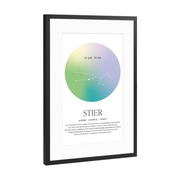 Poster mit Rahmen Schwarz (Metallic) "Sternbild Sternzeichen Stier" artboxONE - Für Kinder,Für Mama,Für Papa,Galaxy
