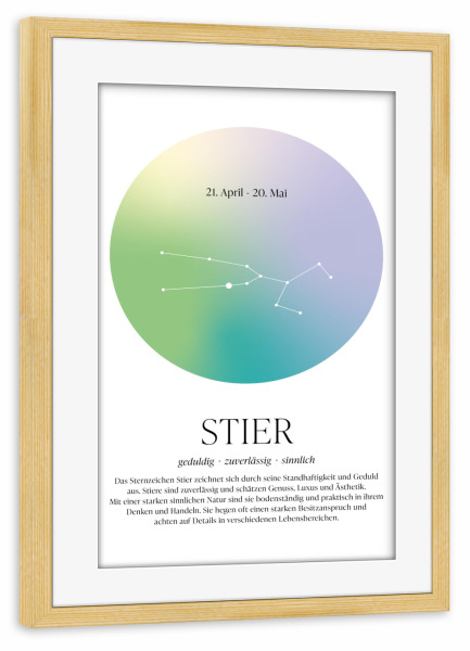 Poster mit Rahmen kiefer "Sternbild Sternzeichen Stier" artboxONE - Für Kinder,Für Mama,Für Papa,Galaxy