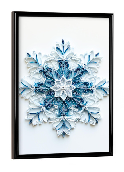Poster mit schwarzem Rahmen "Quilling-Schneeflocke" artboxONE - Natur,Abstrakt - Kunst,Blau,Japanisch,Papier,Papierquilling,Schnee,Schneeflocke,Weiß