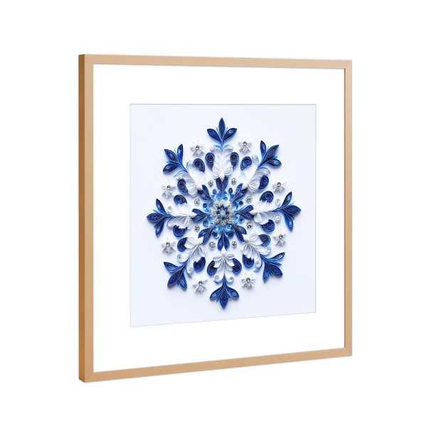 Poster mit Rahmen Kupfer "Papierschneeflocke" artboxONE - Abstrakt - Kunst,Blau,Japanisch,Papier,Papierquilling,Schnee,Schneeflocke,Weiß