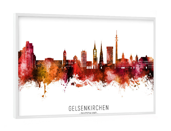Poster mit weißem Rahmen "Gelsenkirchen Skyline Roter Name" artboxONE - Städte