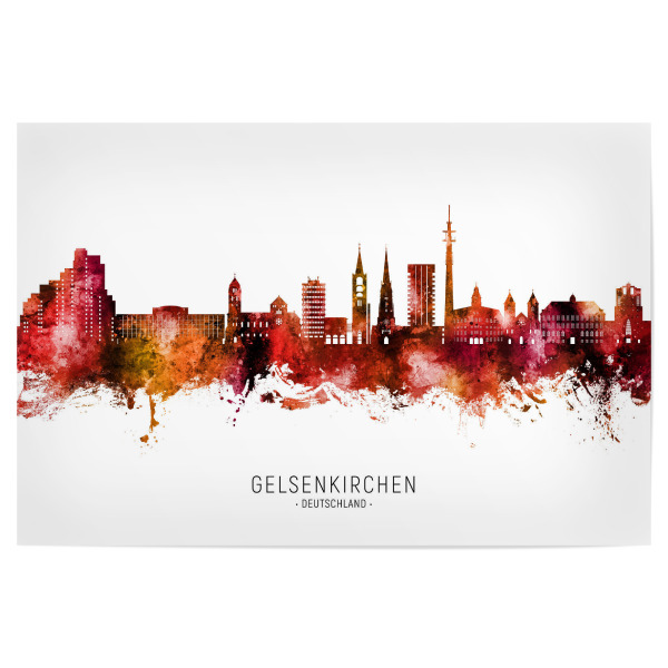 Poster "Gelsenkirchen Skyline Roter Name" artboxONE - Städte - Gelsenkirchen,Deutschland,Skyline,Stadtbild,Stadtbild,Aquarell,Malerei
