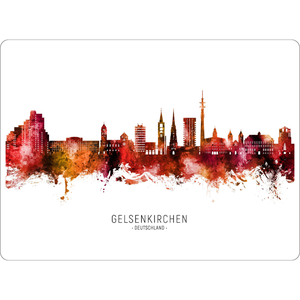 Tischset "Gelsenkirchen Skyline Roter Name" artboxONE - Städte - Gelsenkirchen,Deutschland,Skyline,Stadtbild,Stadtbild,Aquarell,Malerei