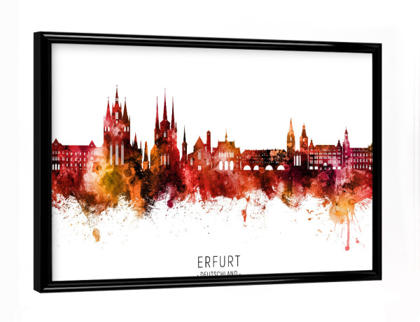 Poster mit schwarzem Rahmen "Erfurt Skyline Roter Name" artboxONE - Städte - Erfurt,Deutschland,Skyline,Stadtbild,Stadtbild,Aquarell,Malerei