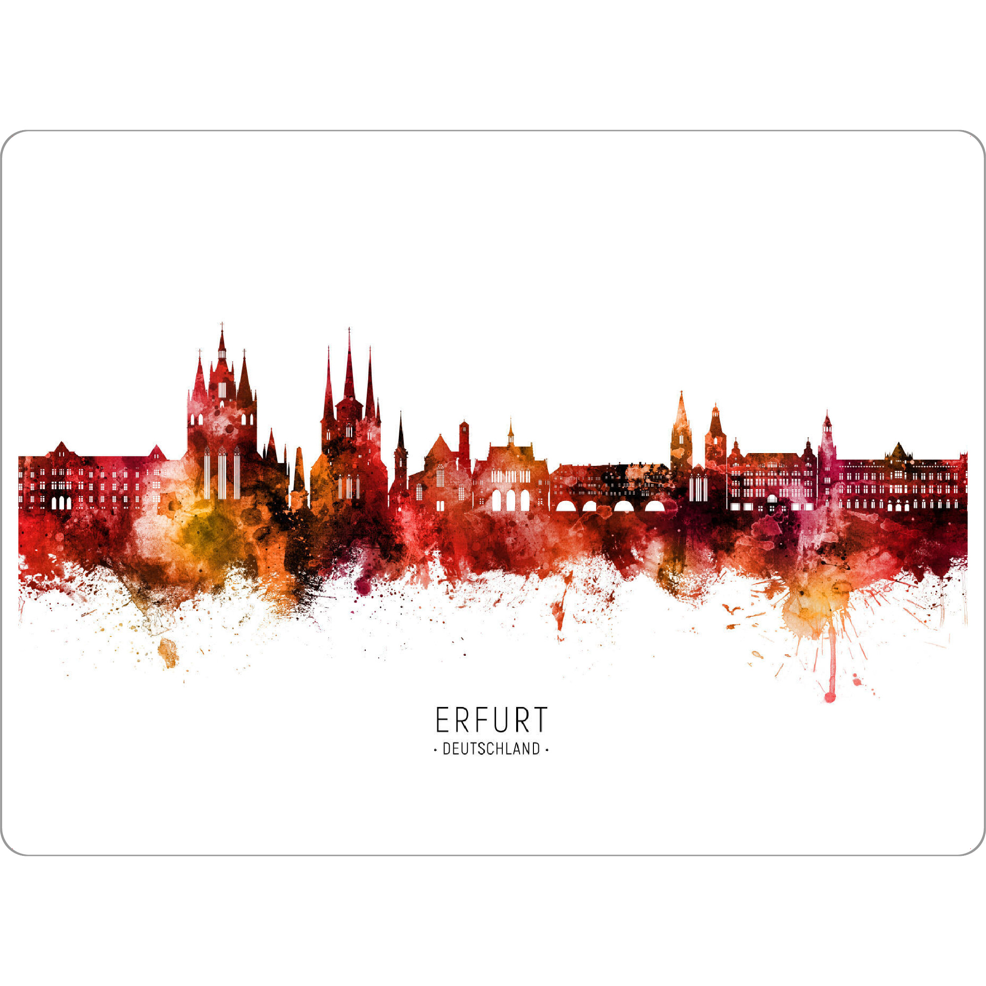 Tischset "Erfurt Skyline Roter Name" artboxONE - Städte - Erfurt,Deutschland,Skyline,Stadtbild,Stadtbild,Aquarell,Malerei - Bild erfurt
