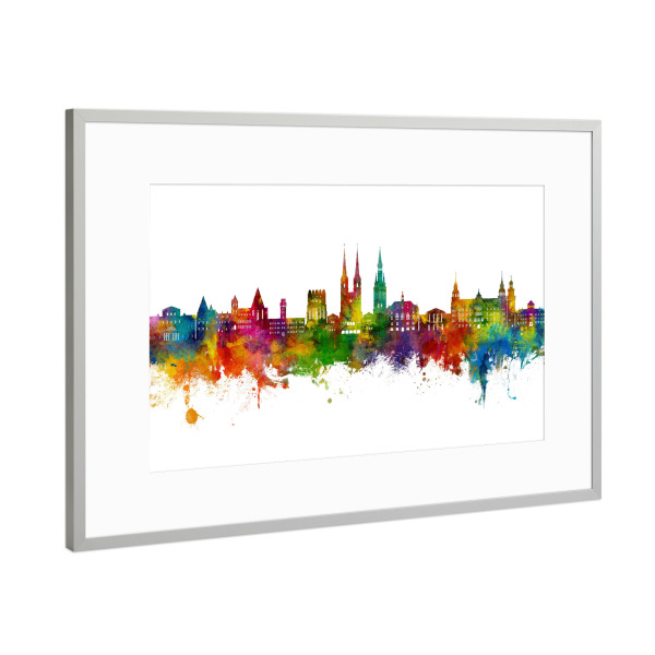 Poster mit Rahmen Silber "Halle (Saale) Deutschland Skyline" artboxONE - Städte