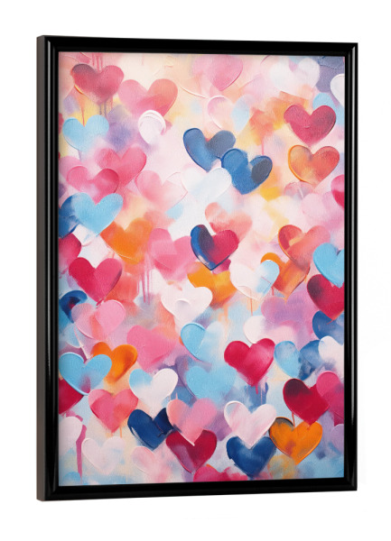 Poster mit schwarzem Rahmen "Bunte herzen-leinwand" artboxONE - Liebe