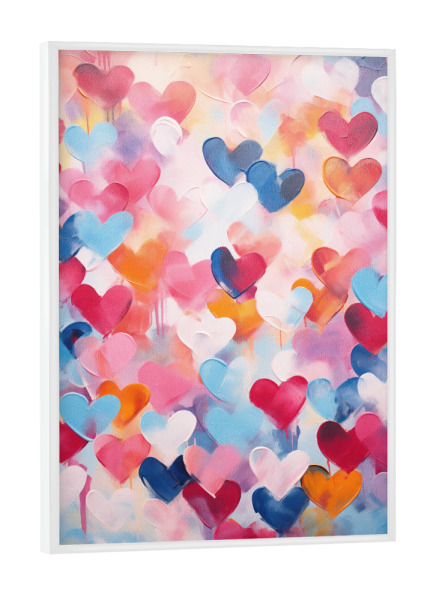 Poster mit weißem Rahmen "Bunte herzen-leinwand" artboxONE - Liebe