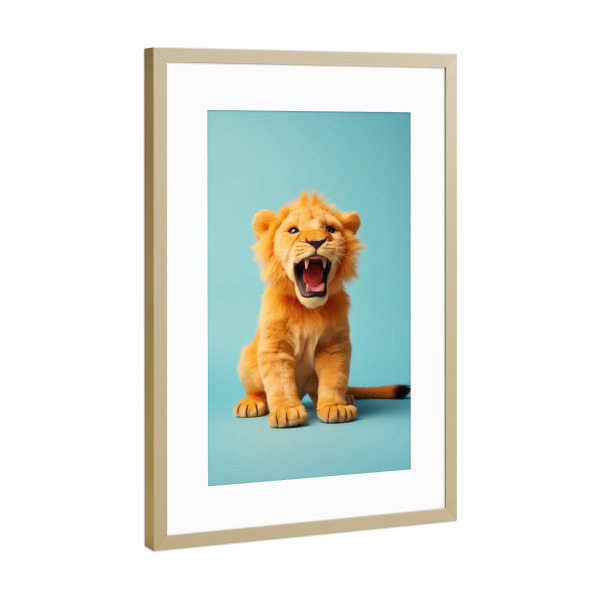 Poster mit Rahmen Gold "Ausgestopfter Löwe" artboxONE - Tiere,Lustig