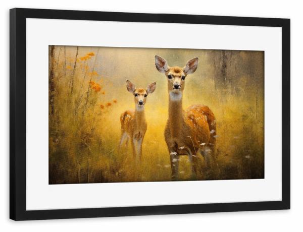 Poster mit Rahmen schwarz "Mutter und Baby-Hirsch" artboxONE - Natur,Tiere