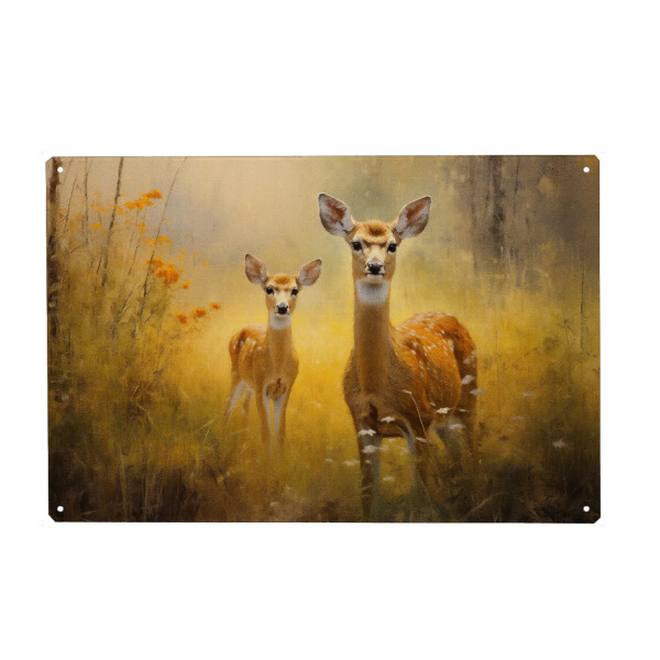 Holzbild "Mutter und Baby-Hirsch" artboxONE - Natur,Tiere