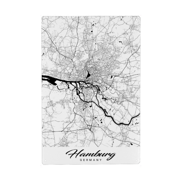 Holzbild "Hamburg City Map" artboxONE - Städte / Hamburg,Schwarzweiß,Kartografie