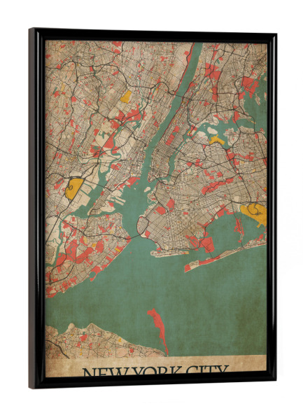 Poster mit schwarzem Rahmen "Vintage City Map NYC" artboxONE - Städte / New York,Kartografie