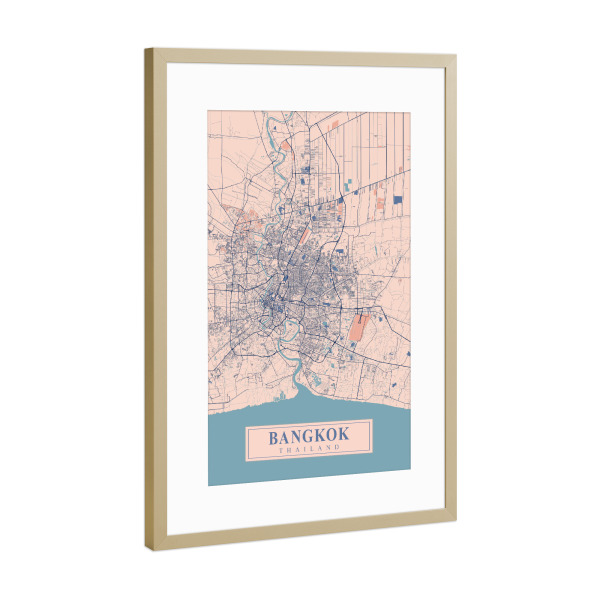 Poster mit Rahmen Gold "Citymap Bangkok" artboxONE - Städte / Weitere,Kartografie