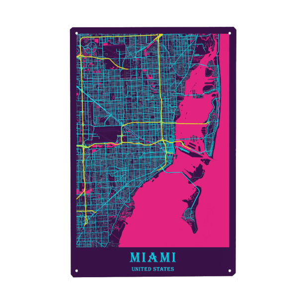 Holzbild "Miami City Plan" artboxONE - Städte / Weitere,Kartografie