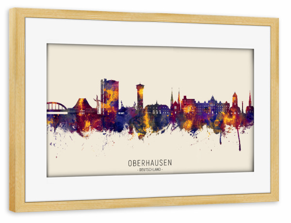 Poster mit Rahmen kiefer "Oberhausen Skyline Herbstname" artboxONE - Städte