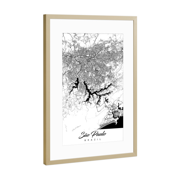 Poster mit Rahmen Gold "São Paulo City Map" artboxONE - Schwarzweiß,Städte / Weitere,Kartografie