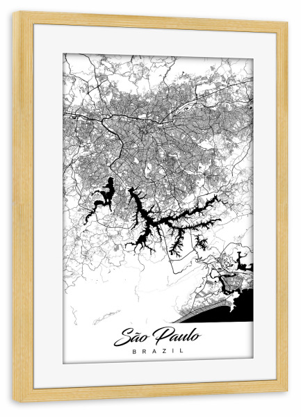 Poster mit Rahmen kiefer "São Paulo City Map" artboxONE - Schwarzweiß,Städte / Weitere,Kartografie