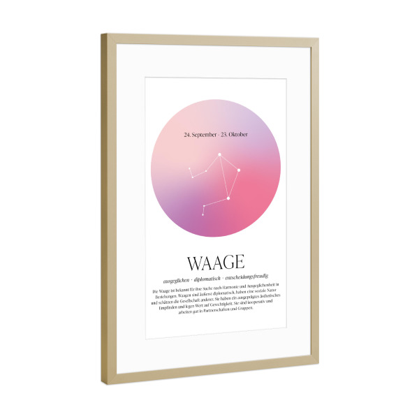 Poster mit Rahmen Gold "Sternbild Sternzeichen Waage" artboxONE - Für Kinder,Für Mama,Für Papa