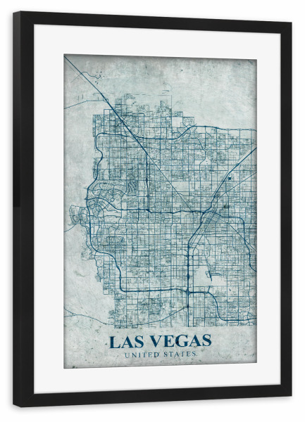 Poster mit Rahmen schwarz "Vintage Las Vegas Karte" artboxONE - Städte / Las Vegas,Kartografie