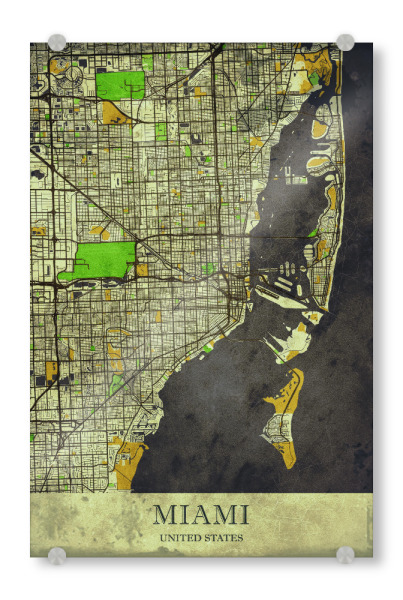 Acrylglasbild "Miami Vintage City Map" artboxONE - Städte / Weitere,Kartografie