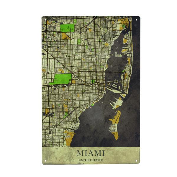Metall Poster "Miami Vintage City Map" artboxONE - Städte / Weitere,Kartografie