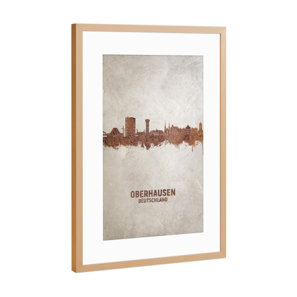 Poster mit Rahmen Kupfer "Oberhausen Skyline Rust" artboxONE - Städte