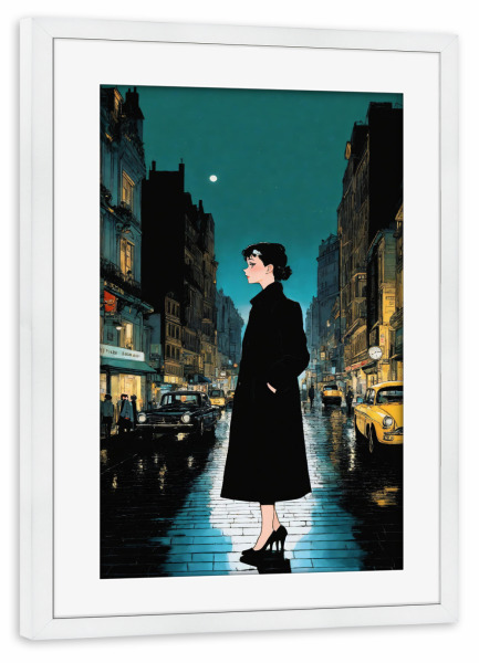 Poster mit Rahmen weiß "Streets of paris" artboxONE - Städte / Paris,Fashion - Paris,Frankreich,Illustration,Frau,Stadt