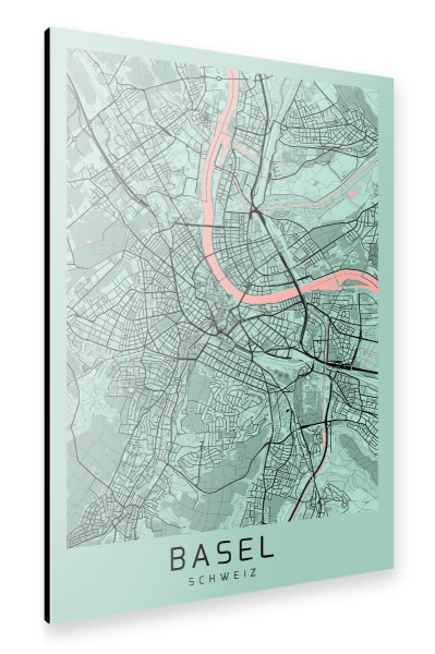 Alu-Dibond "Basel City Karte" 30x20 cm artboxONE