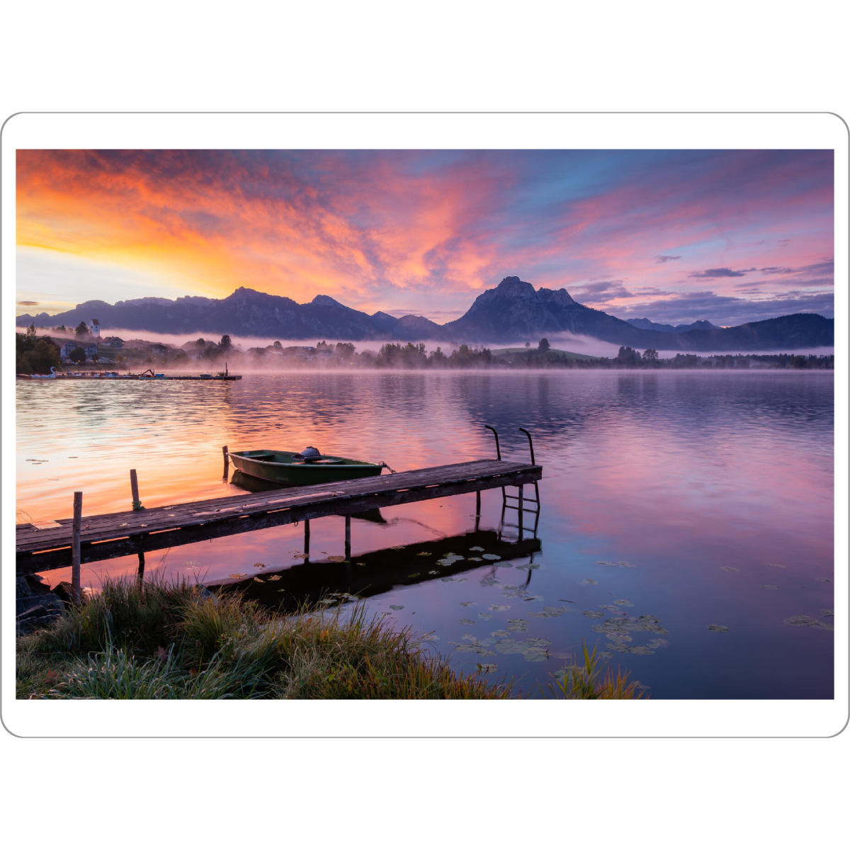 Tischset "Sonnenaufgang am Hopfensee" artboxONE - Natur,Reise / Länder - Ostallgäu,Bayern,Deutschland,Hopfensee,Steg,Sonnenaufgang,Nebel,Herbst