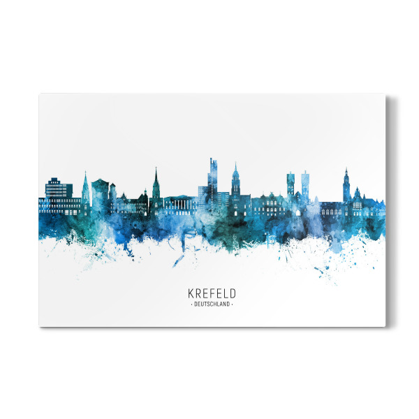 Galerie-Print "Krefeld Skyline Blauer Name" 30x20 cm artboxONE