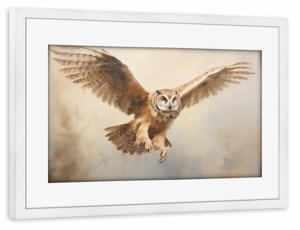 Poster mit Rahmen weiß "Gemälde einer fliegenden Eule" artboxONE - Natur,Tiere