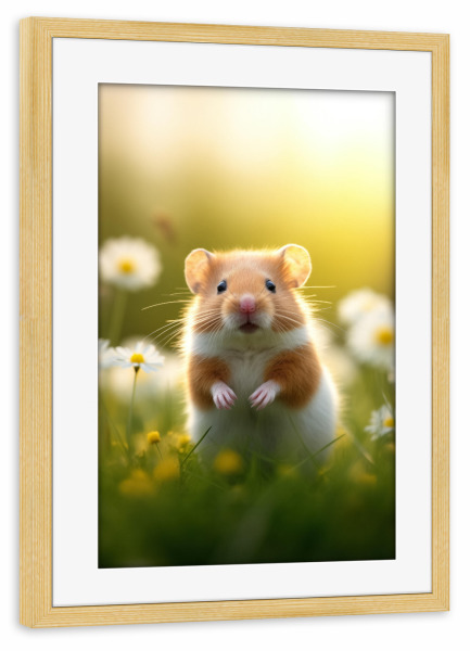 Poster mit Rahmen kiefer "Süßer Hamster" artboxONE - Natur,Tiere - Tier,Bokeh,Hübsch,Feld,Hamster,Wiese,Natur,Nagetier,Frühling,Stehend,Tierwelt