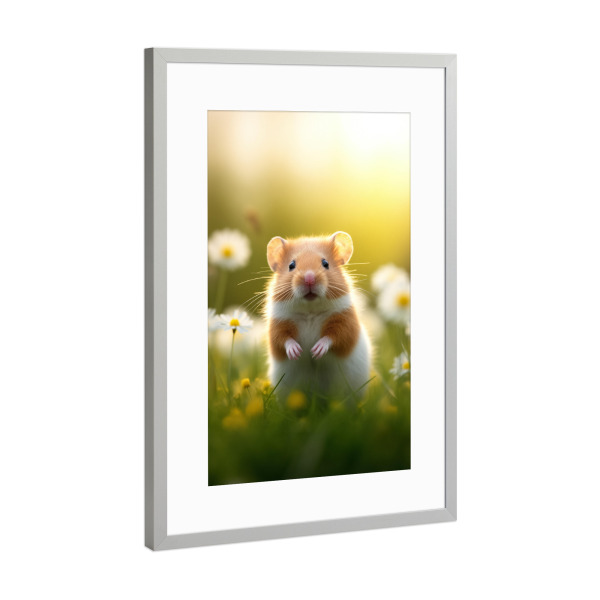 Poster mit Rahmen Silber "Süßer Hamster" artboxONE - Natur,Tiere - Tier,Bokeh,Hübsch,Feld,Hamster,Wiese,Natur,Nagetier,Frühling,Stehend,Tierwelt
